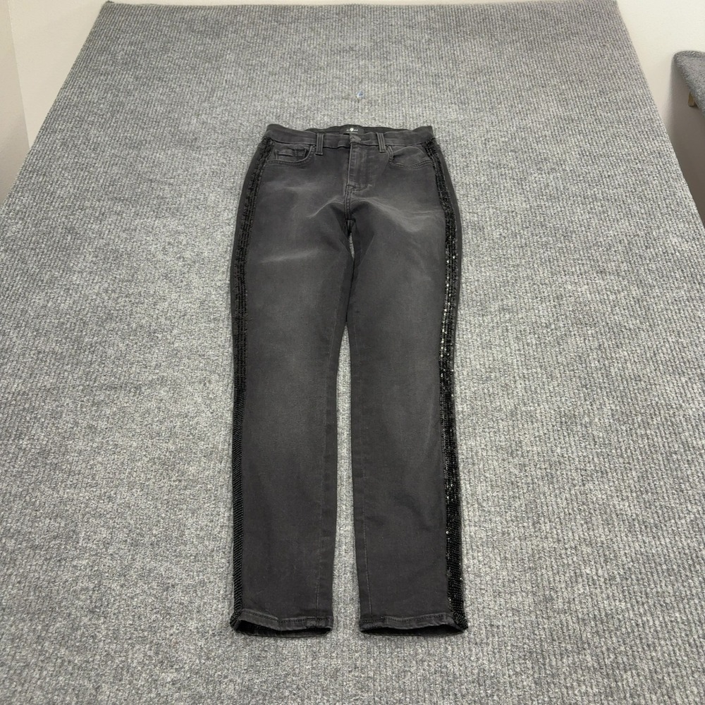 7 For All Mankind Jeans Womens 26 Black Cotton Sequin Side Stripe Skinny Casual